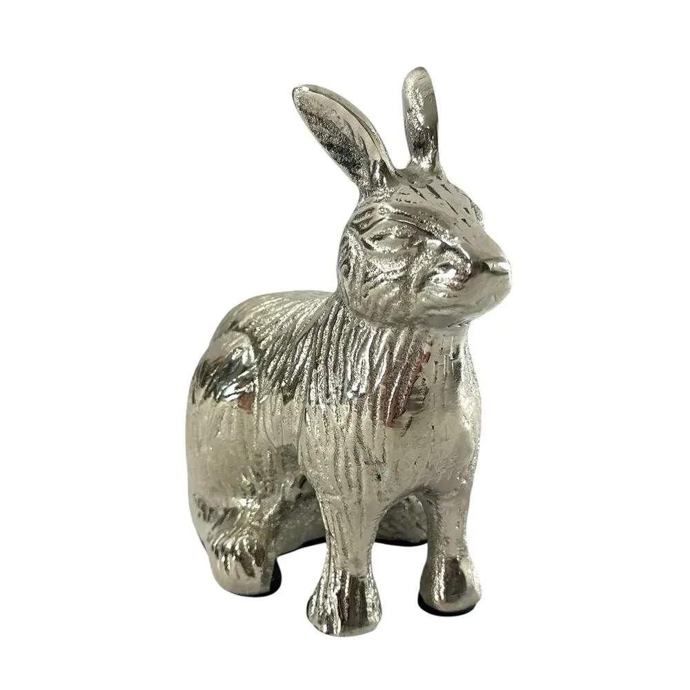 Cast Aluminum Rabbit Hare Figurine Silver Metal Sculpture 4.5”